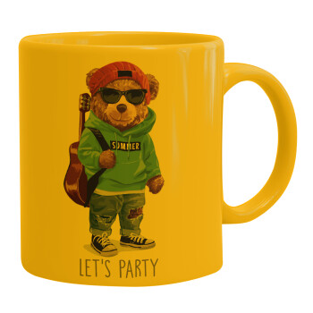 Let's Party Bear, Ceramic coffee mug yellow, 330ml (1pcs)