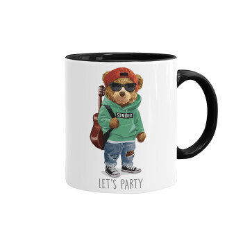 Let's Party Bear, Κούπα χρωματιστή μαύρη, κεραμική, 330ml