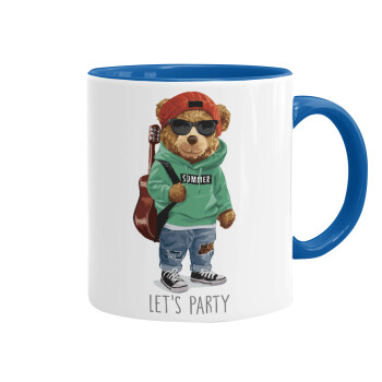 Let's Party Bear, Mug colored blue, ceramic, 330ml