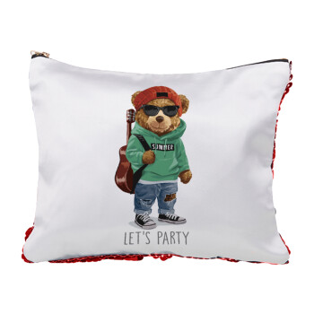 Let's Party Bear, Red sequin cosmetic bag