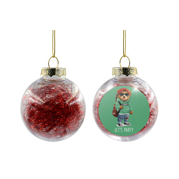 Let's Party Bear, Χριστουγεννιάτικη μπάλα δένδρου διάφανη με κόκκινο γέμισμα 8cm