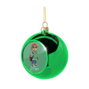 Let's Party Bear, Green Christmas tree ornament ball 8cm