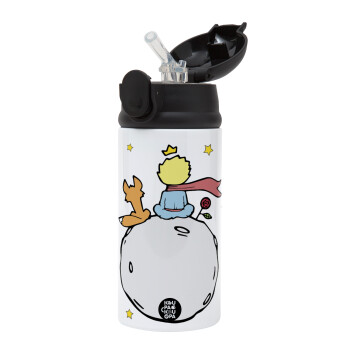 Little prince, Children's hot water bottle, stainless steel, with safety straw, Black (360ml) BPA-FREE