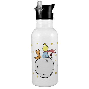 Little prince, White water bottle with straw, stainless steel 600ml