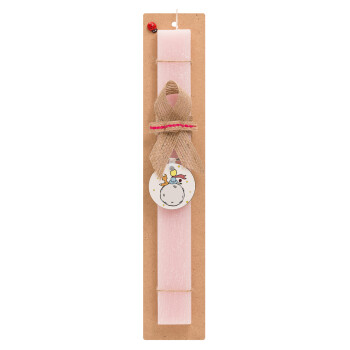 Little prince, Easter Set, wooden keychain & scented flat Easter candle (30cm) (PINK)