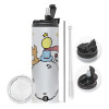 Travel Tumbler 2 Lids, with metal straw & cleaning brush (Stainless steel 304 Food grade, BPA free, 600ml)