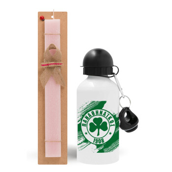 Π.Α.Ο., Easter Set, metallic aluminum bottle (500ml) & aromatic flat Easter candle (30cm) (PINK)