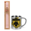 Easter Set, metallic thermal cup (300ml) & aromatic flat Easter candle (30cm) (PINK)