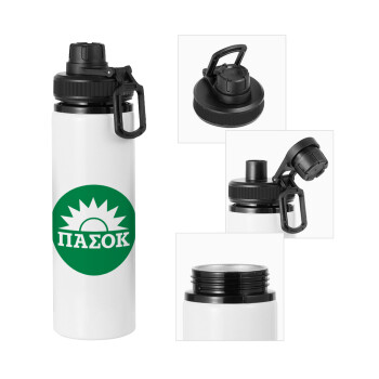 PASOK Green/White, Metal water bottle with safety cap, aluminum 850ml