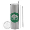 Tumbler stainless steel Silver 600ml, with metal straw & cleaning brush