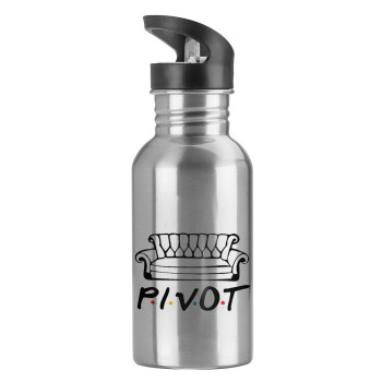 Friends Pivot, Water bottle Silver with straw, stainless steel 600ml