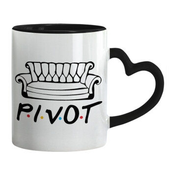 Friends Pivot, Κούπα καρδιά χερούλι μαύρη, κεραμική, 330ml