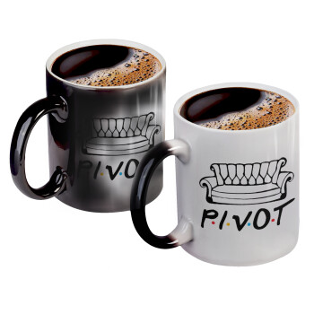 Friends Pivot, Color changing magic Mug, ceramic, 330ml when adding hot liquid inside, the black colour desappears (1 pcs)