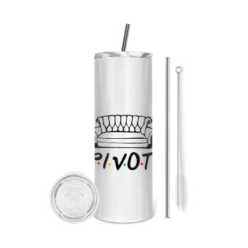 Friends Pivot, Tumbler ποτήρι θερμό από ανοξείδωτο ατσάλι 600ml, με μεταλλικό καλαμάκι & βούρτσα καθαρισμού