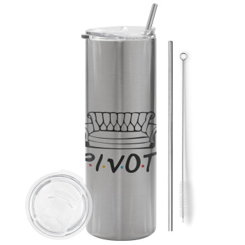 Friends Pivot, Tumbler stainless steel Silver 600ml, with metal straw & cleaning brush