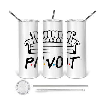 Friends Pivot, 360 Eco friendly ποτήρι θερμό (tumbler) από ανοξείδωτο ατσάλι 600ml, με μεταλλικό καλαμάκι & βούρτσα καθαρισμού