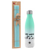 Easter Set, Metallic green/white thermos (Stainless steel), double-walled, 500ml & scented flat Easter candle (30cm) (TURQUOISE)