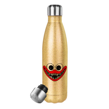 Huggy wuggy, Glitter gold stainless steel thermos bottle, double-walled, 500ml