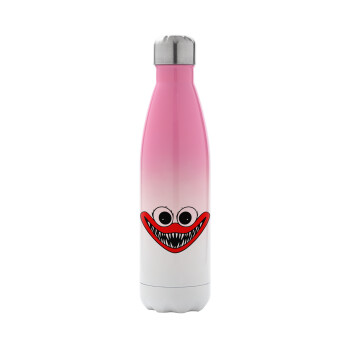 Huggy wuggy, Metal mug thermos Pink/White (Stainless steel), double wall, 500ml