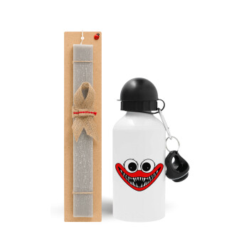 Huggy wuggy, Easter Set, metallic aluminum water bottle (500ml) & aromatic flat Easter candle (30cm) (GRAY)