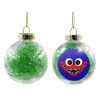 Transparent Christmas tree ball ornament with green filling 8cm