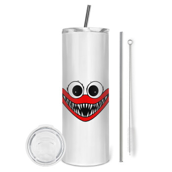 Huggy wuggy, Eco friendly ποτήρι θερμό (tumbler) από ανοξείδωτο ατσάλι 600ml, με μεταλλικό καλαμάκι & βούρτσα καθαρισμού