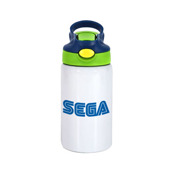 SEGA, Children's hot water bottle, stainless steel, with safety straw, green, blue (350ml)