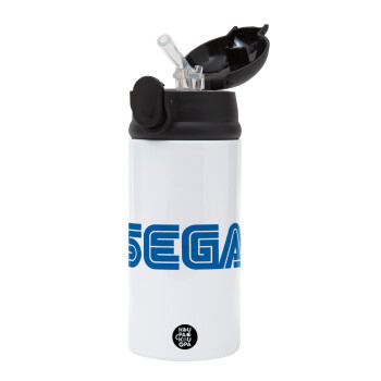 SEGA, Children's hot water bottle, stainless steel, with safety straw, Black (360ml) BPA-FREE