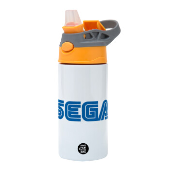 SEGA, Children's hot water bottle, stainless steel, with safety straw, Orange/Grey (360ml) BPA-FREE