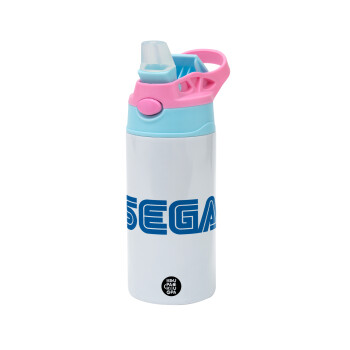 SEGA, Children's hot water bottle, stainless steel, with safety straw, Pink/BlueCiel (360ml) BPA FREE