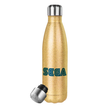 SEGA, Glitter gold stainless steel thermos bottle, double-walled, 500ml