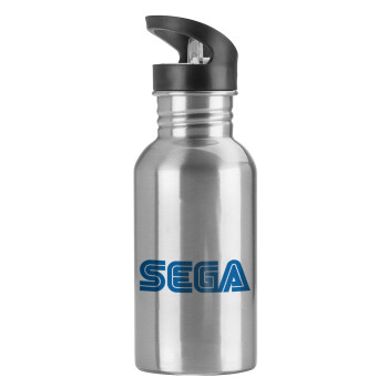 SEGA, Water bottle Silver with straw, stainless steel 600ml
