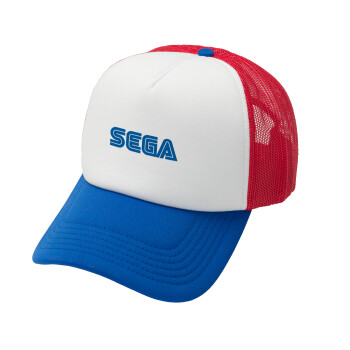 SEGA, Adult Soft Trucker Hat with Red/Blue/White Mesh (POLYESTER, ADULT, UNISEX, ONE SIZE)