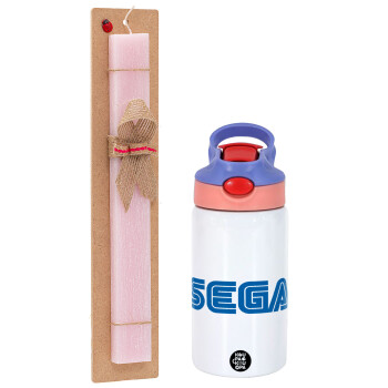 SEGA, Πασχαλινό Σετ, Παιδικό παγούρι θερμό, ανοξείδωτο, με καλαμάκι ασφαλείας, ροζ/μωβ (350ml) & πασχαλινή λαμπάδα αρωματική πλακέ (30cm) (ΡΟΖ)
