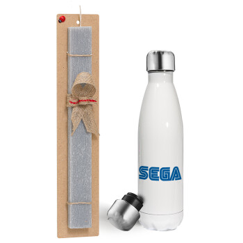 SEGA, Πασχαλινή λαμπάδα, μεταλλικό παγούρι θερμός λευκός (500ml) & λαμπάδα αρωματική πλακέ (30cm) (ΓΚΡΙ)