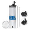 Travel Tumbler 2 Lids, with metal straw & cleaning brush (Stainless steel 304 Food grade, BPA free, 600ml)