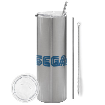 SEGA, Eco friendly stainless steel Silver tumbler 600ml, with metal straw & cleaning brush