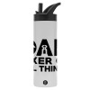 Metallic thermos bottle with straw & handle, stainless steel (Stainless steel 304), double-walled, 600ml.