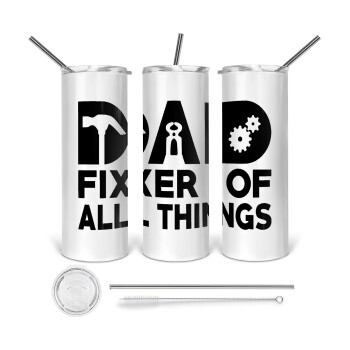 DAD, fixer of all thinks, 360 Eco friendly ποτήρι θερμό (tumbler) από ανοξείδωτο ατσάλι 600ml, με μεταλλικό καλαμάκι & βούρτσα καθαρισμού