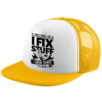I fix stuff, Καπέλο Ενηλίκων Soft Trucker με Δίχτυ Κίτρινο/White (POLYESTER, ΕΝΗΛΙΚΩΝ, UNISEX, ONE SIZE)