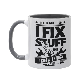 I fix stuff, Mug colored grey, ceramic, 330ml