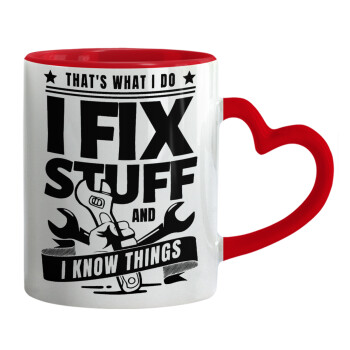 I fix stuff, Mug heart red handle, ceramic, 330ml