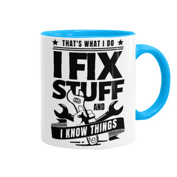 I fix stuff, Mug colored light blue, ceramic, 330ml