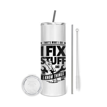 I fix stuff, Eco friendly stainless steel tumbler 600ml, with metal straw & cleaning brush