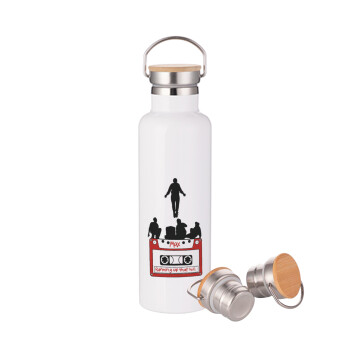 Running up that hill, Stranger Things, Stainless steel White with wooden lid (bamboo), double wall, 750ml