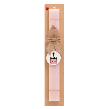 Running up that hill, Stranger Things, Easter Set, wooden keychain & scented flat Easter candle (30cm) (PINK)