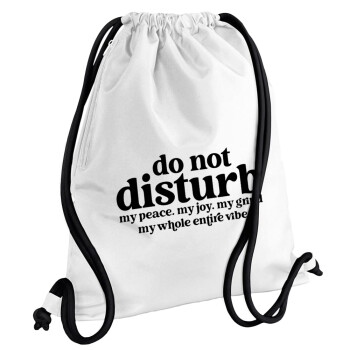 Do not disturb, Backpack pouch GYMBAG white, with pocket (40x48cm) & thick cords