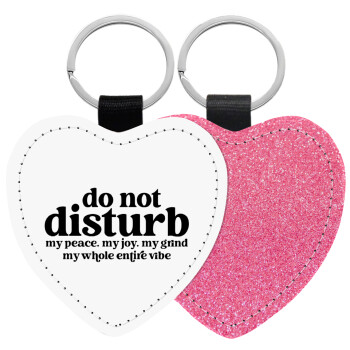 Do not disturb, Μπρελόκ PU δερμάτινο glitter καρδιά ΡΟΖ