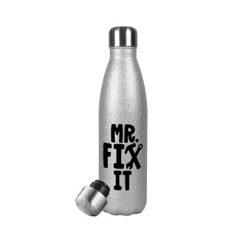 Mr fix it, Μεταλλικό παγούρι θερμός Glitter Aσημένιο (Stainless steel), διπλού τοιχώματος, 500ml