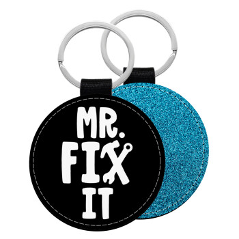 Mr fix it, Μπρελόκ Δερματίνη, στρογγυλό ΜΠΛΕ (5cm)